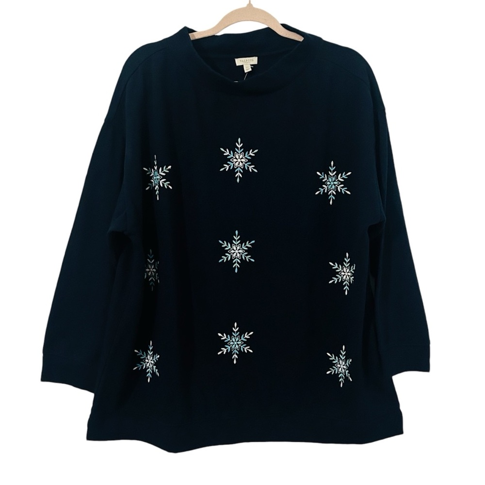 TALBOTS NWT Snowflake Soft Embroidered Nave Winter Sweatshirt Long Sleeve
